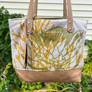 Wildside Canvas & Leather Shoulder Bag Dual Top Handle Nature Inspired Tote Bag